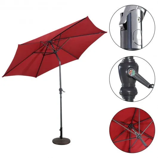 10FT Patio Umbrella 6 Ribs Market Steel Tilt W/ Crank Outdoor Garden without Weight Base-Burgundy