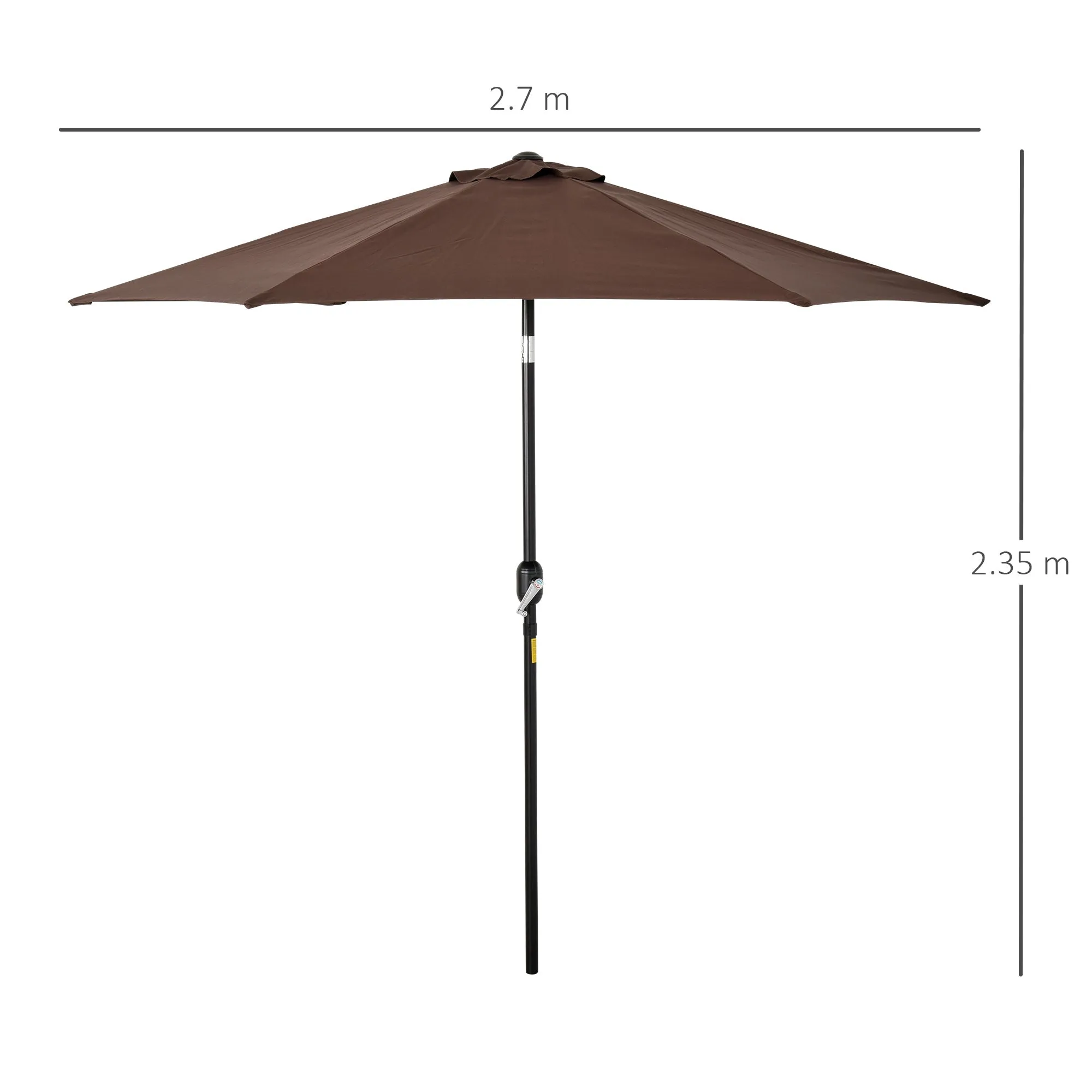 2.7M Parasol Patio Tilt Umbrella Sun Umbrella Outdoor Garden Sunshade Aluminium Frame with Crank, Coffee