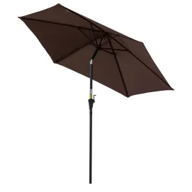 2.7M Parasol Patio Tilt Umbrella Sun Umbrella Outdoor Garden Sunshade Aluminium Frame with Crank, Coffee