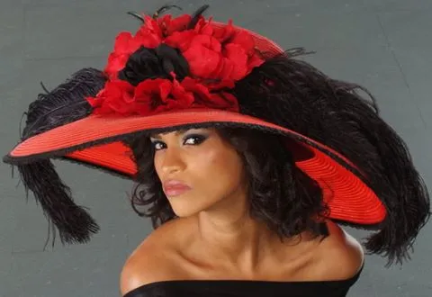 AC7038- Wide brim red straw ladies dress hat