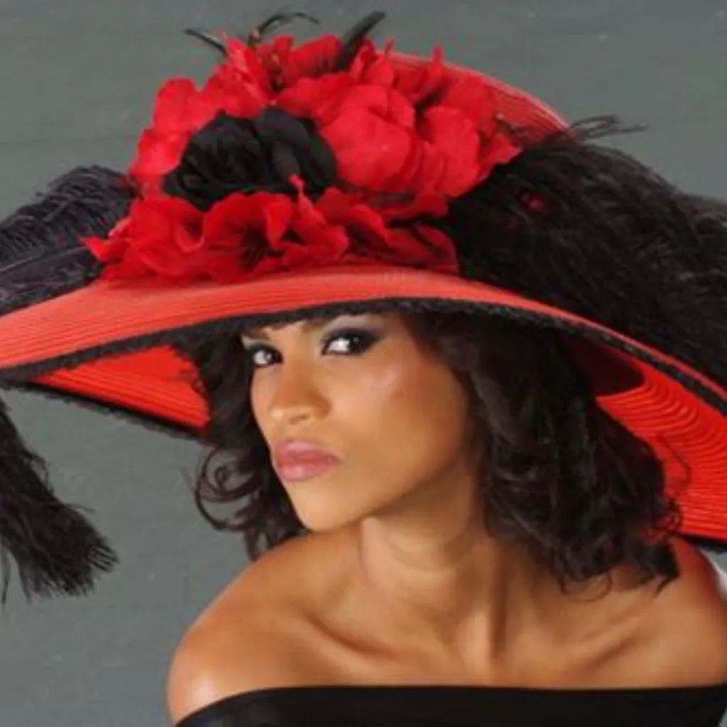 AC7038- Wide brim red straw ladies dress hat