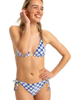 Artsy Tile Tie Side Cheeky Bikini Bottoms in Dazzling Blue Tile