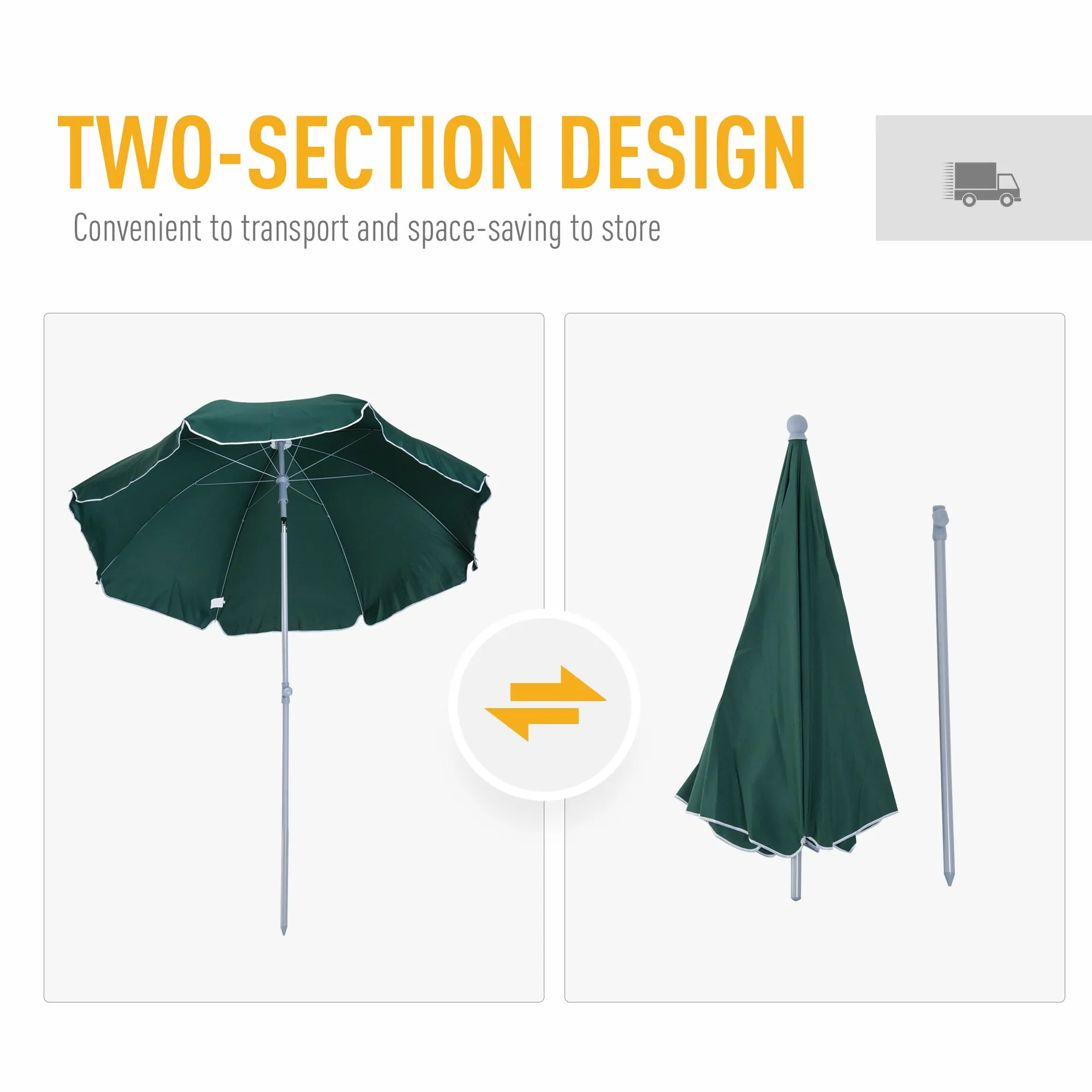 Beach Umbrella Parasol,φ2.2m, Steel-Dark Green