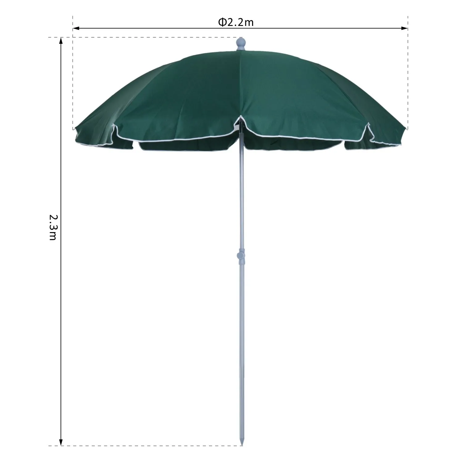 Beach Umbrella Parasol,φ2.2m, Steel-Dark Green