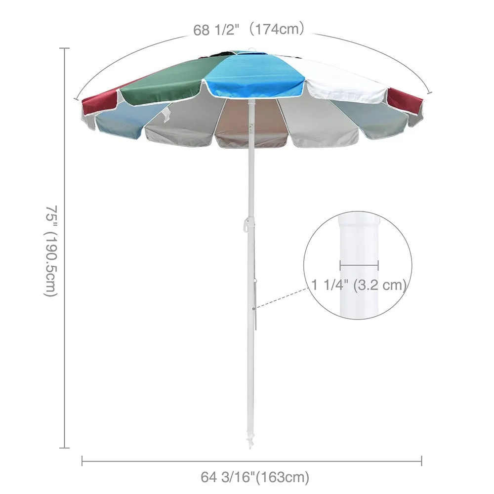 Beach Umbrella w/ Sand Anchor Rainbow 6ft Tilt