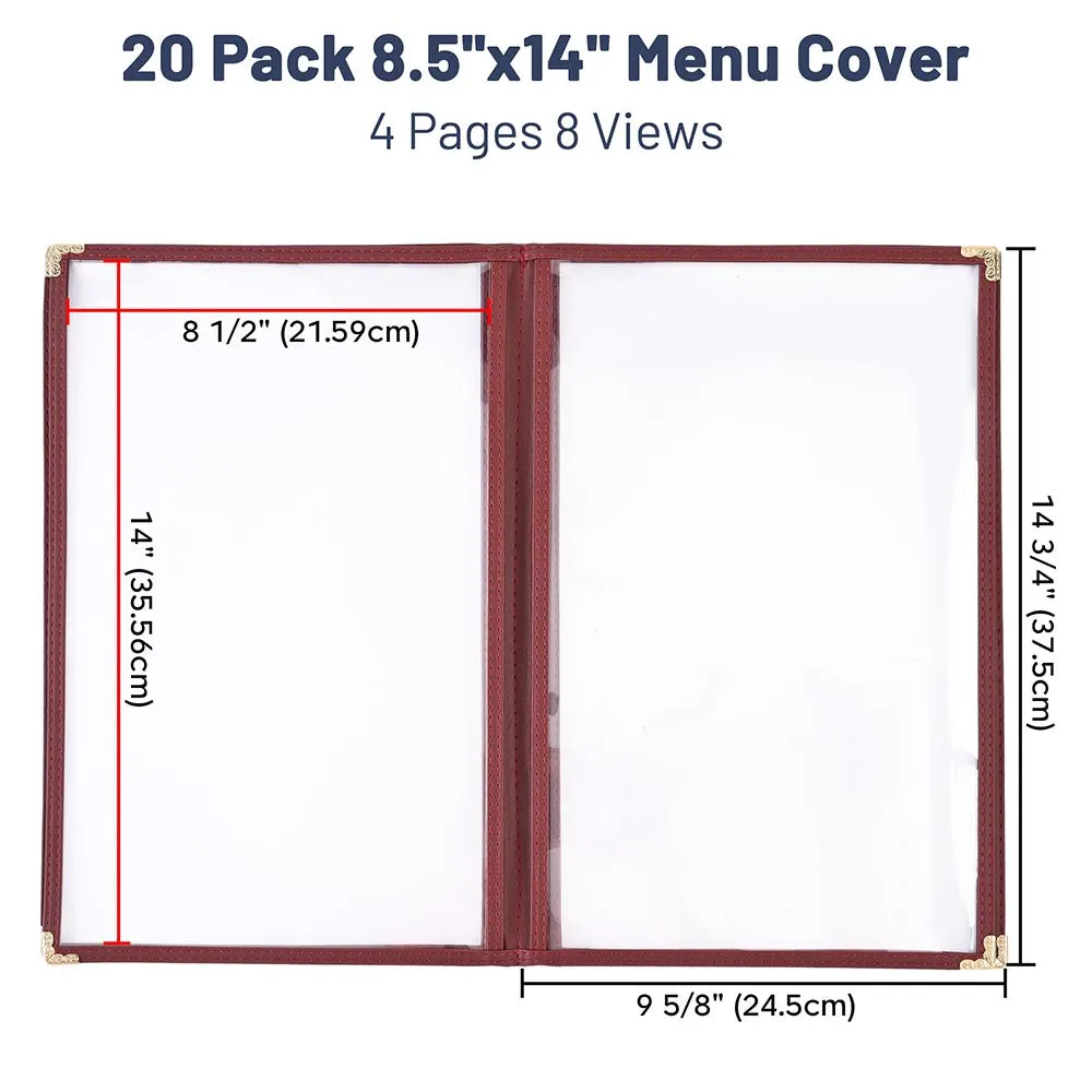 Clear Menu Covers 20ct/Pack 8.5x14 4-Page 8-View