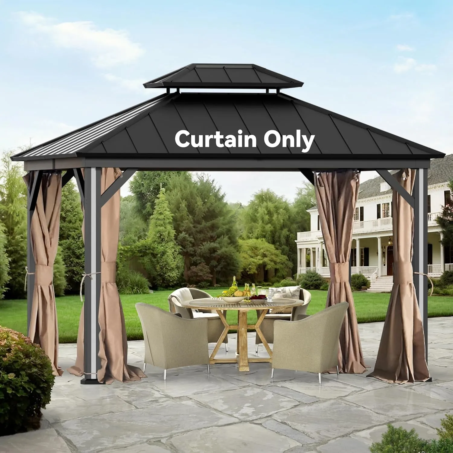 Gazebo Curtain Replacement Universal 4-Panel Sidewalls 11' X 13', Outdoor Gazebo Privacy Curtains with Zipper, Replacement for Outdoor, Patio Canopy, Garden and Backyard (Curtain Only)