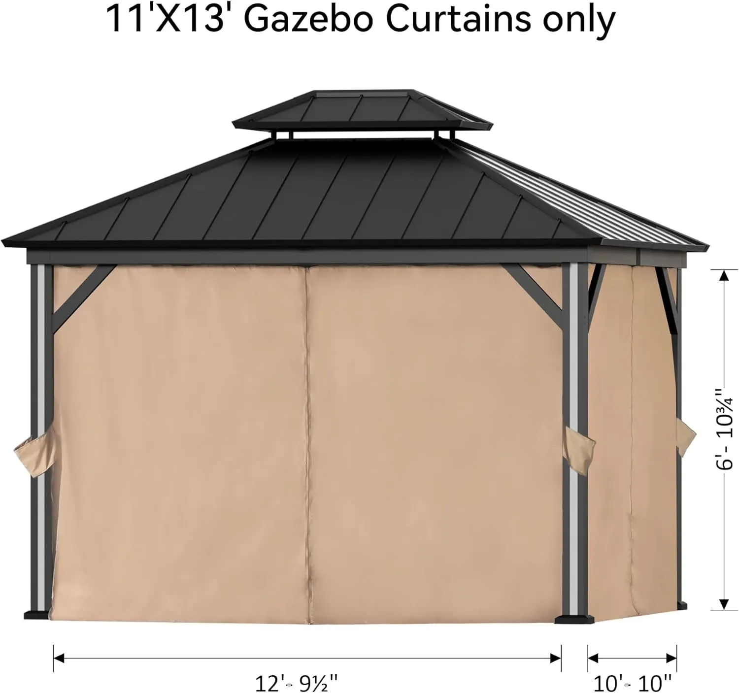 Gazebo Curtain Replacement Universal 4-Panel Sidewalls 11' X 13', Outdoor Gazebo Privacy Curtains with Zipper, Replacement for Outdoor, Patio Canopy, Garden and Backyard (Curtain Only)