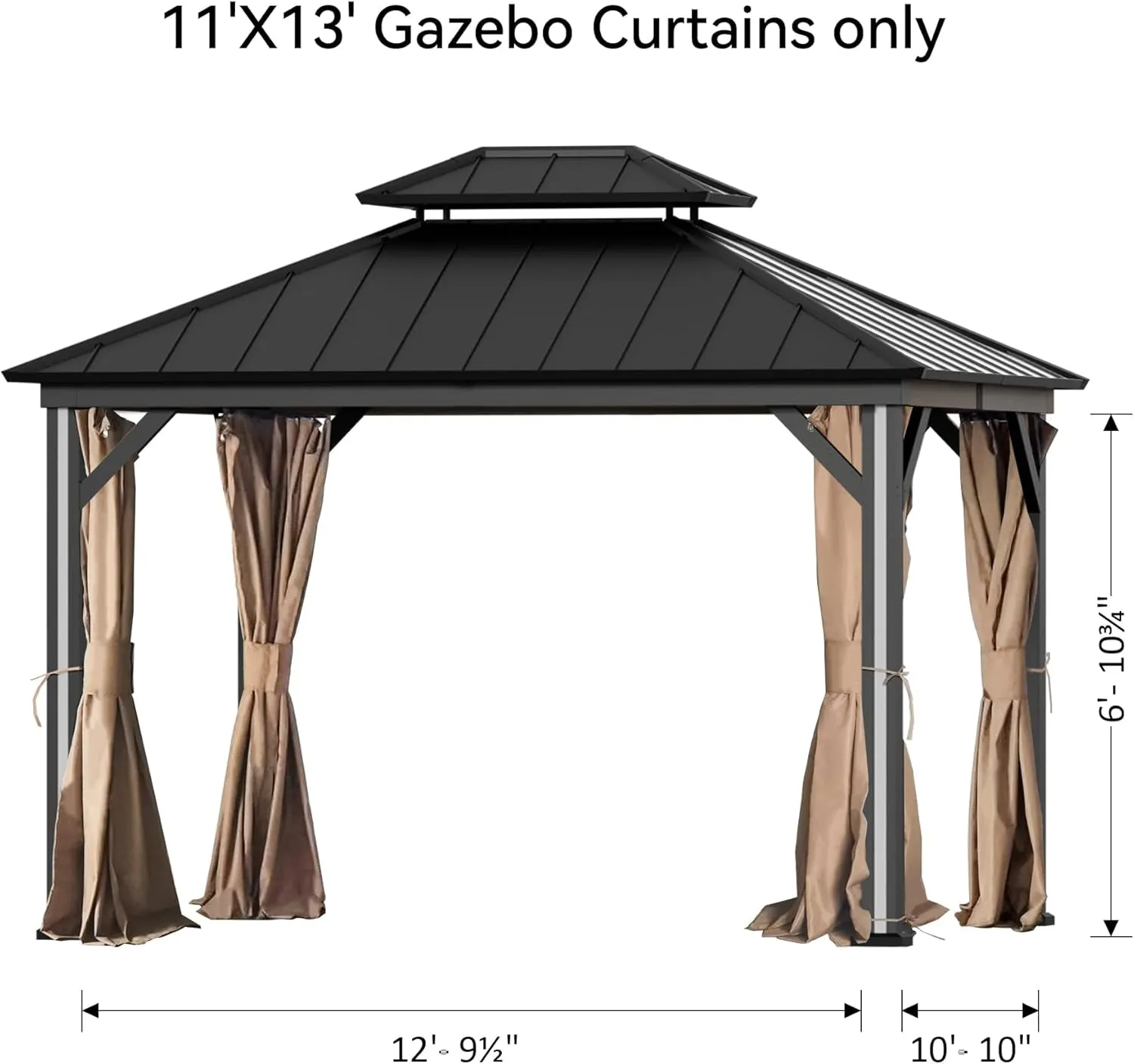 Gazebo Curtain Replacement Universal 4-Panel Sidewalls 11' X 13', Outdoor Gazebo Privacy Curtains with Zipper, Replacement for Outdoor, Patio Canopy, Garden and Backyard (Curtain Only)