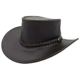 Jacaru Swagman Leather Outback Hat Wide Brim - Brown