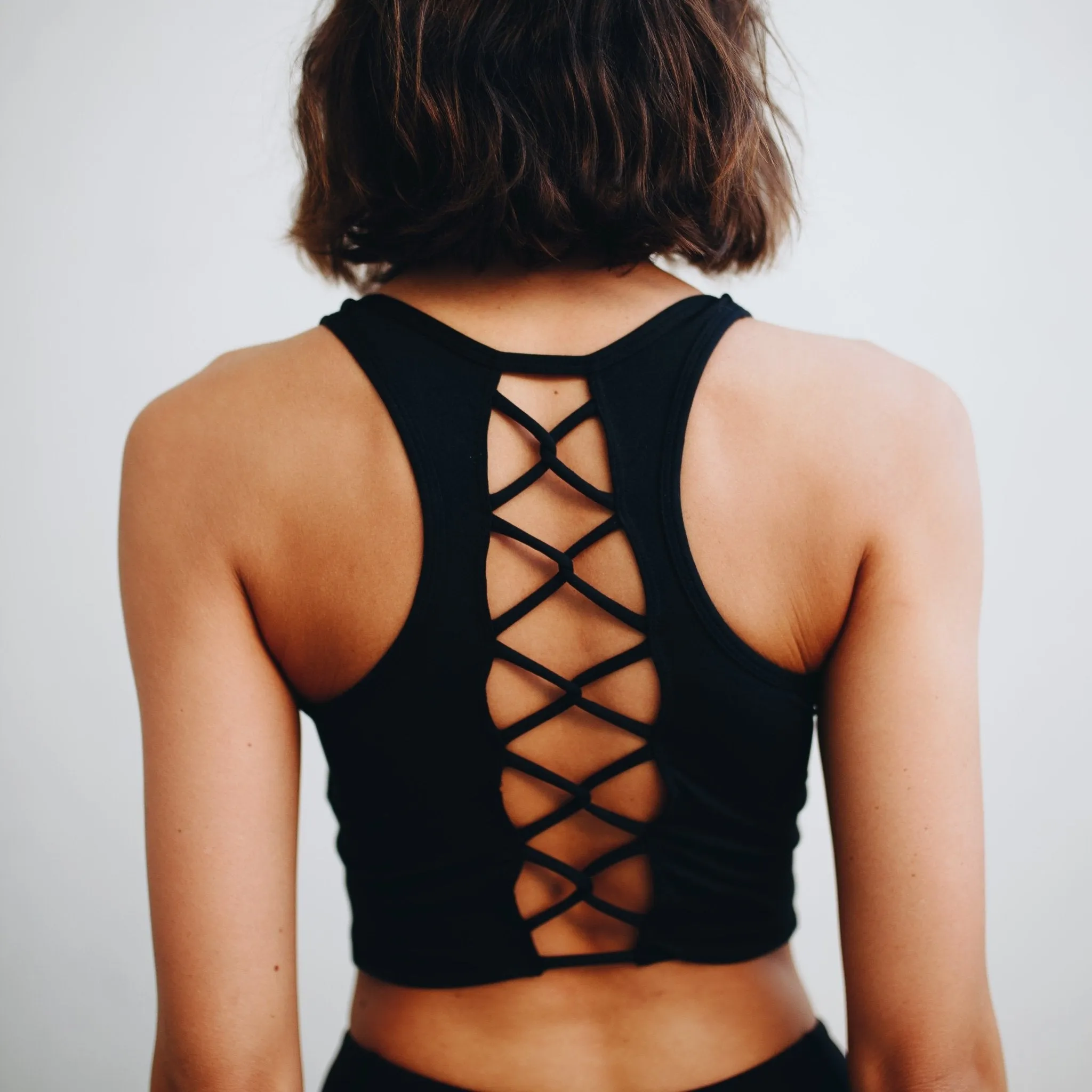 Laced Up Crop Top - Black