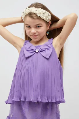 One Friday Girls Purple Pleated Sleeveless Top