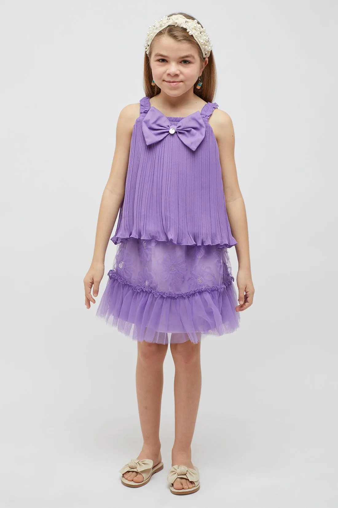 One Friday Girls Purple Pleated Sleeveless Top