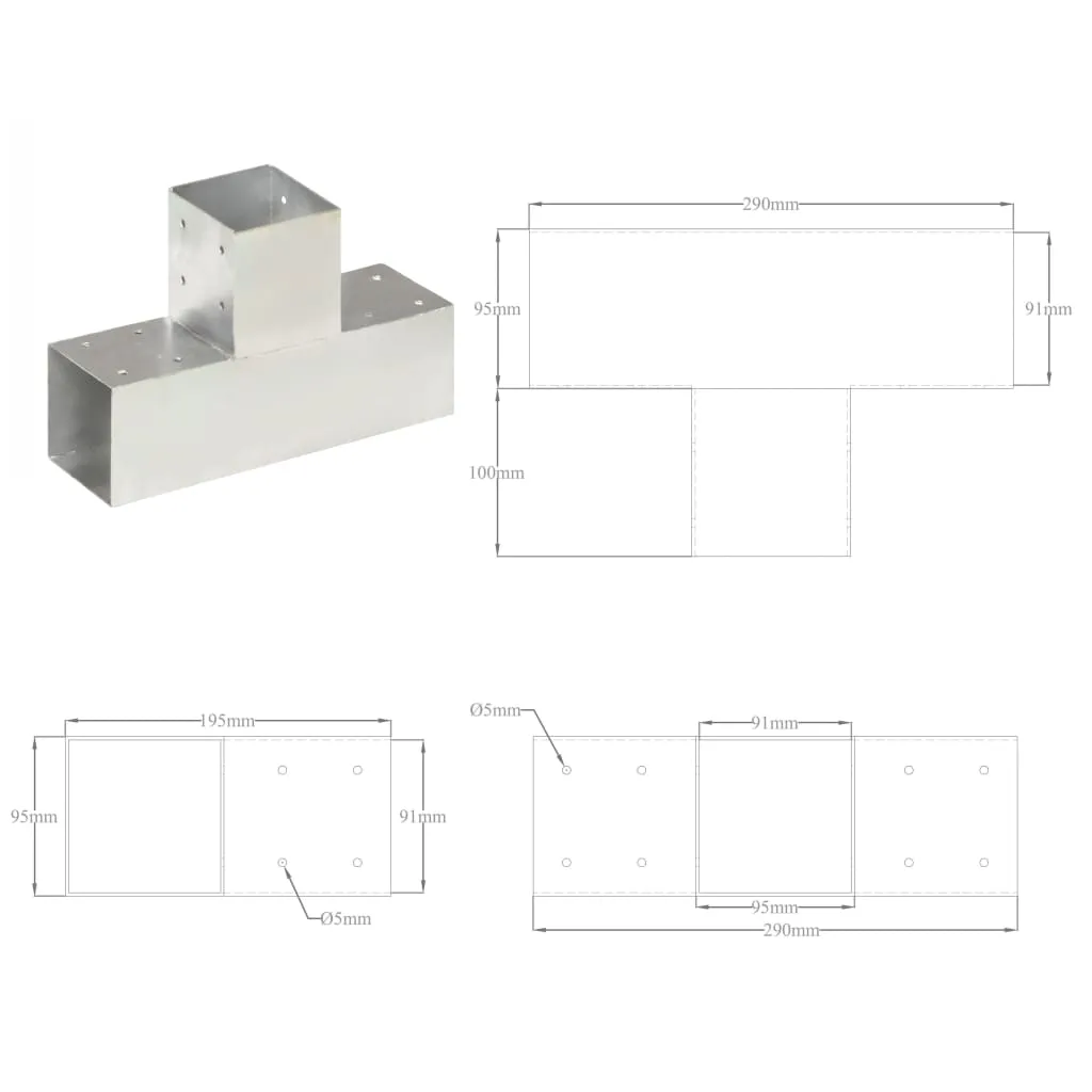 Post Connector T Shape Galvanised Metal 91x91 mm