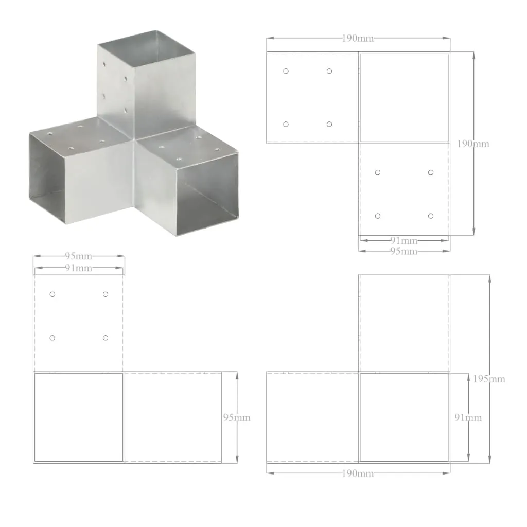 Post Connector Y Shape Galvanised Metal 91x91 mm