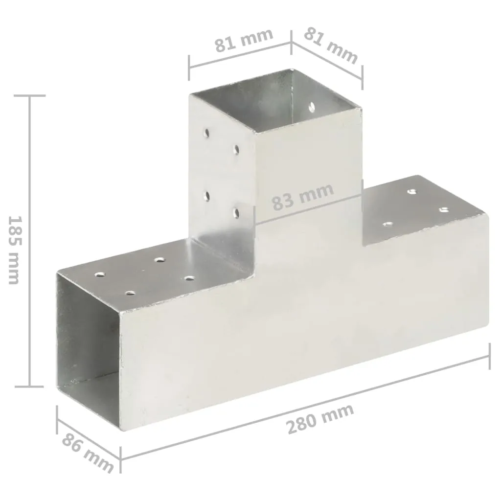 Post Connectors 4 pcs T Shape Galvanised Metal 81x81 mm