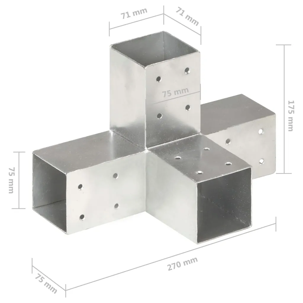 Post Connectors 4 pcs X Shape Galvanised Metal 71x71 mm