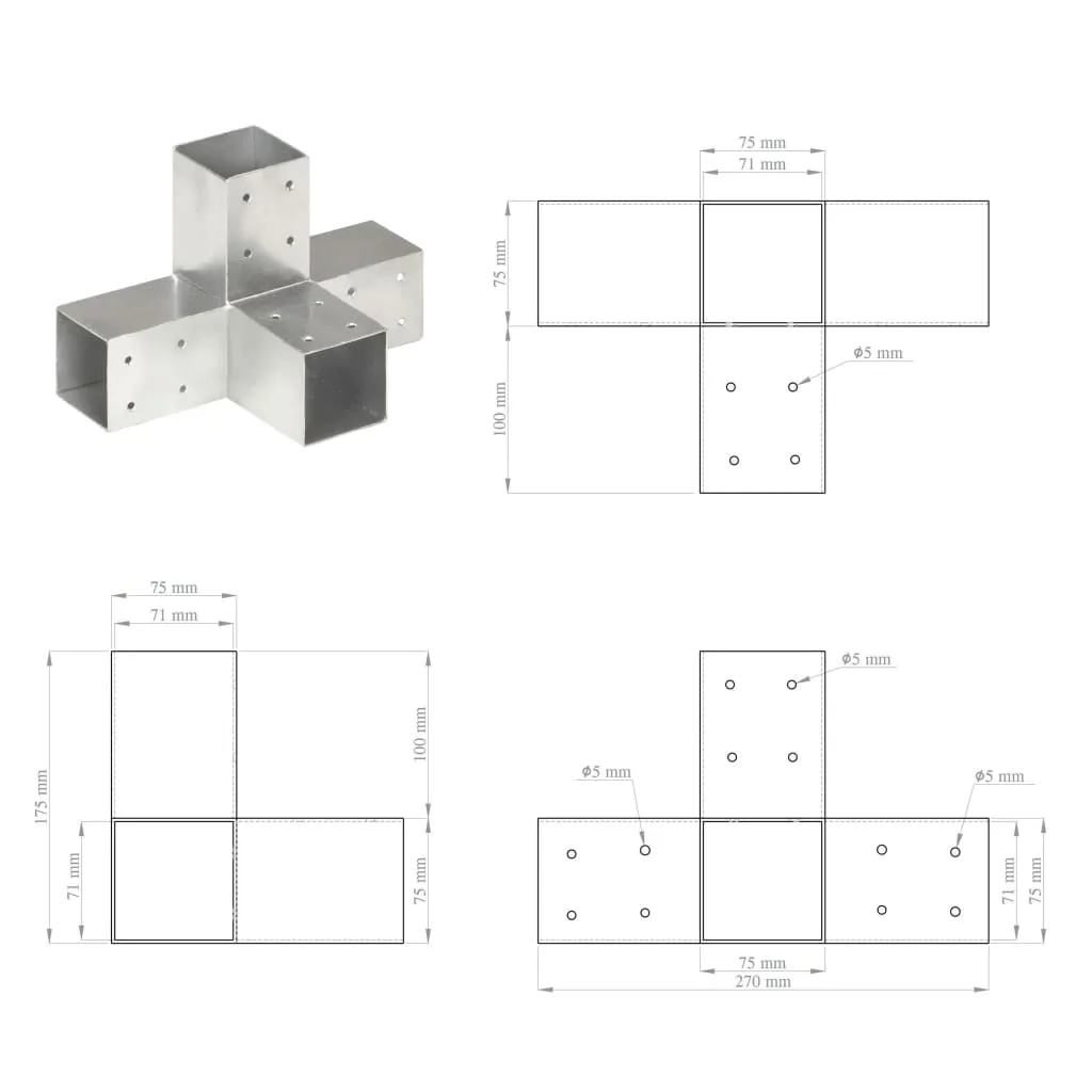 Post Connectors 4 pcs X Shape Galvanised Metal 71x71 mm