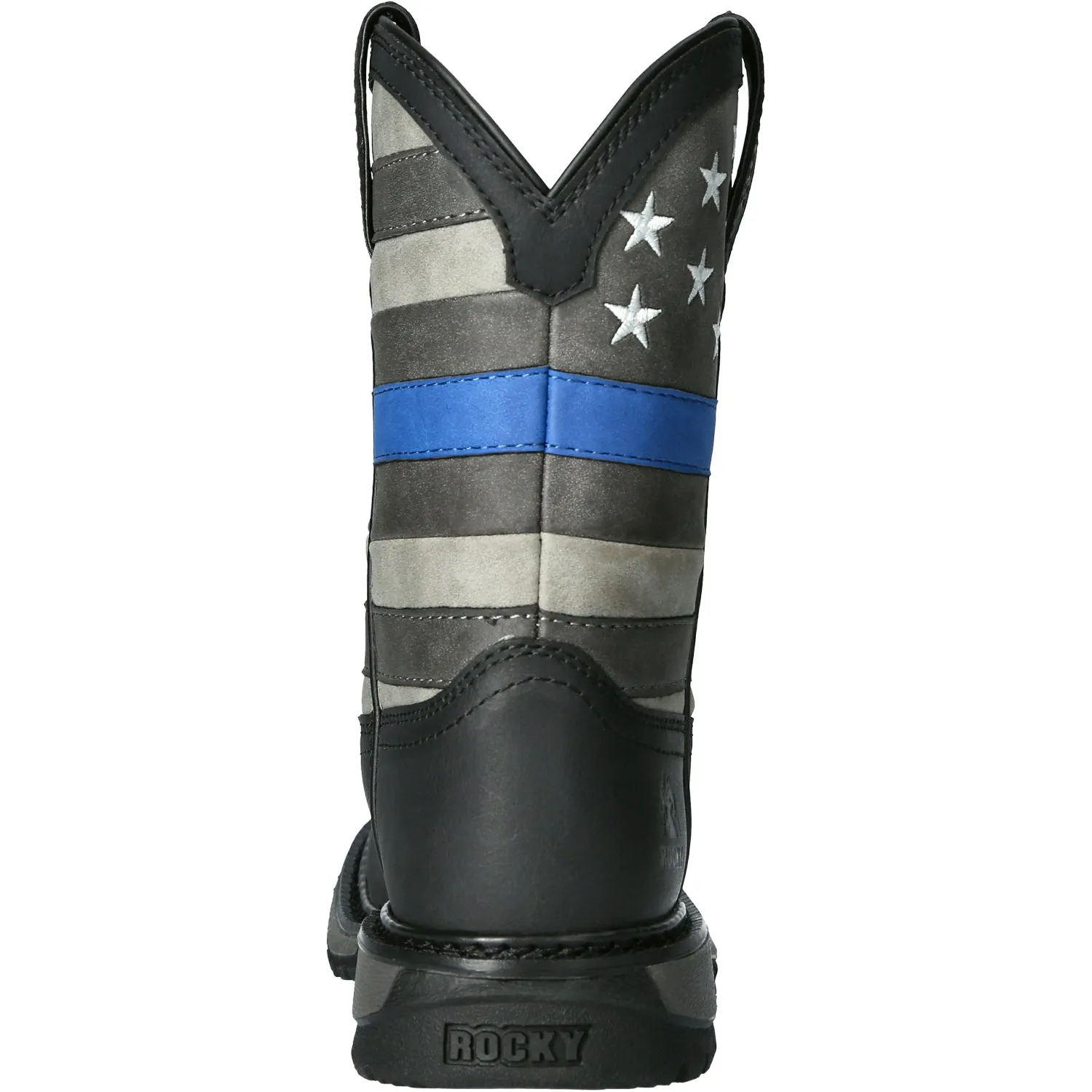 Rocky Kids Black Leather Blue Line Western Cowboy Boots