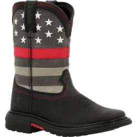 Rocky Kids Boys Black Leather Red Line Western Cowboy Boots