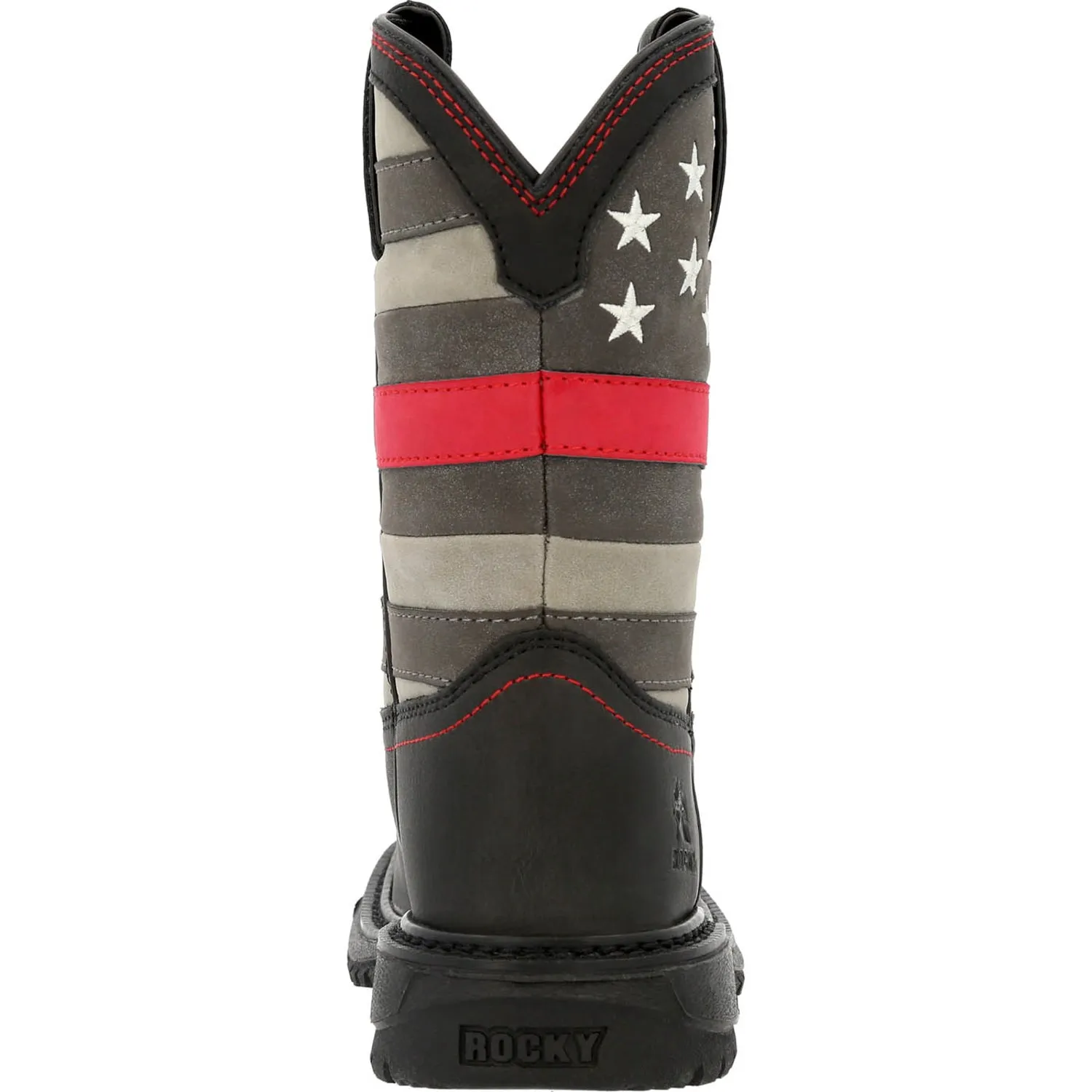 Rocky Kids Boys Black Leather Red Line Western Cowboy Boots