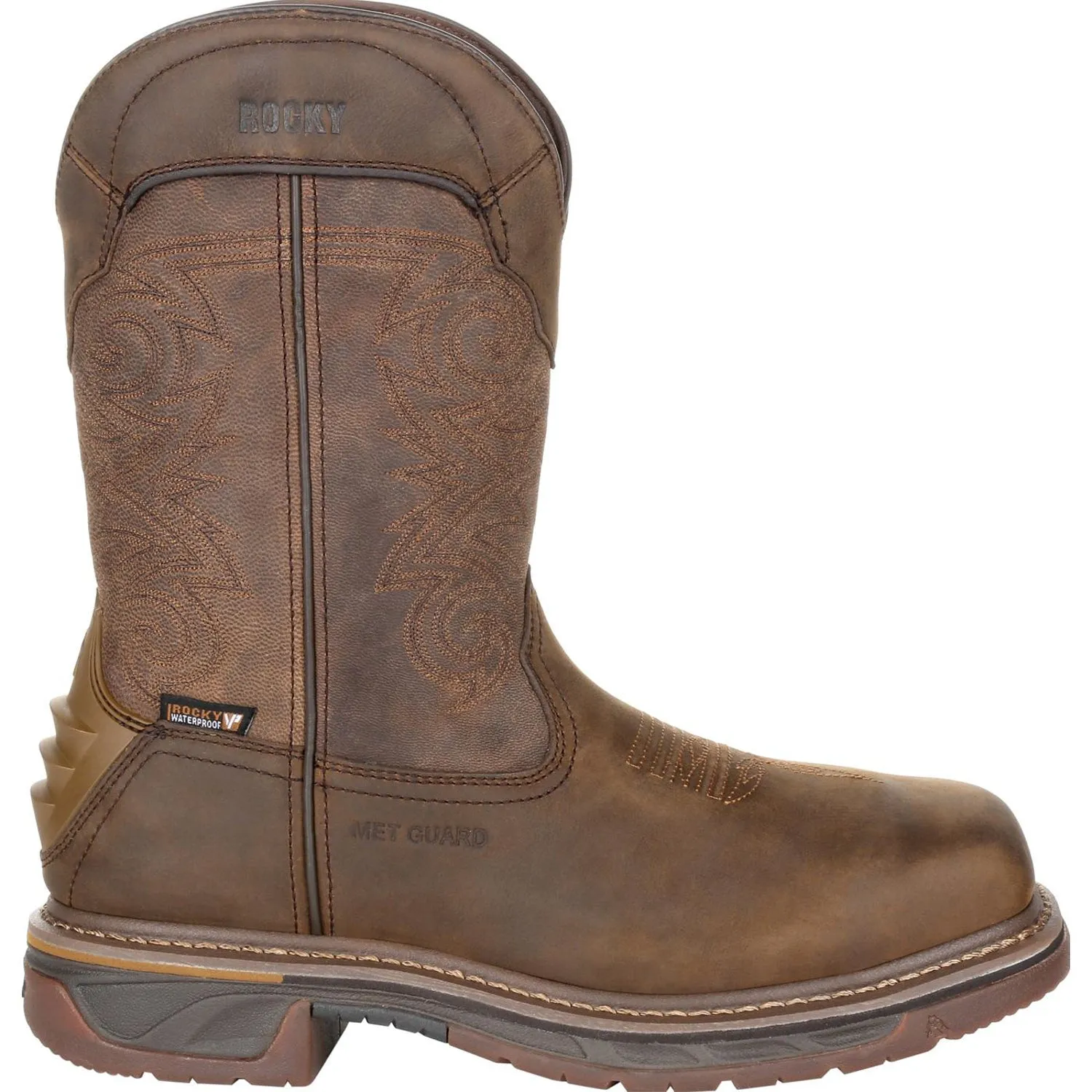 Rocky Mens Distressed Brown Leather Met Guard WP Western Work Boots