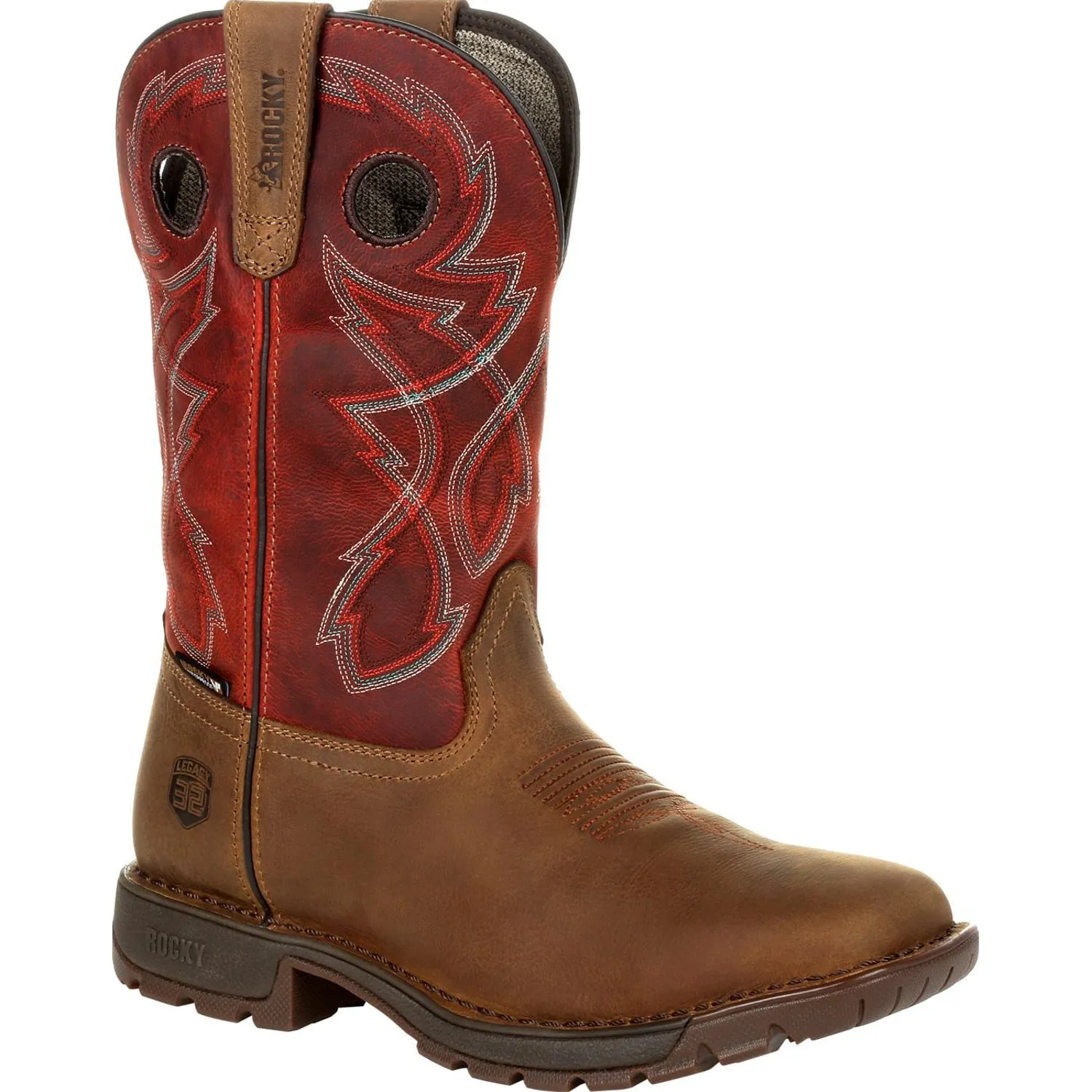 Rocky Mens Tan/Red Leather Legacy 32 WP Western Cowboy Boots