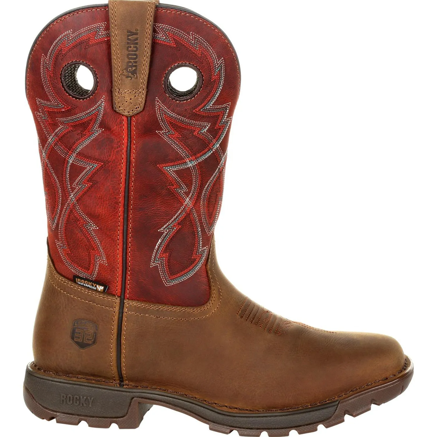 Rocky Mens Tan/Red Leather Legacy 32 WP Western Cowboy Boots