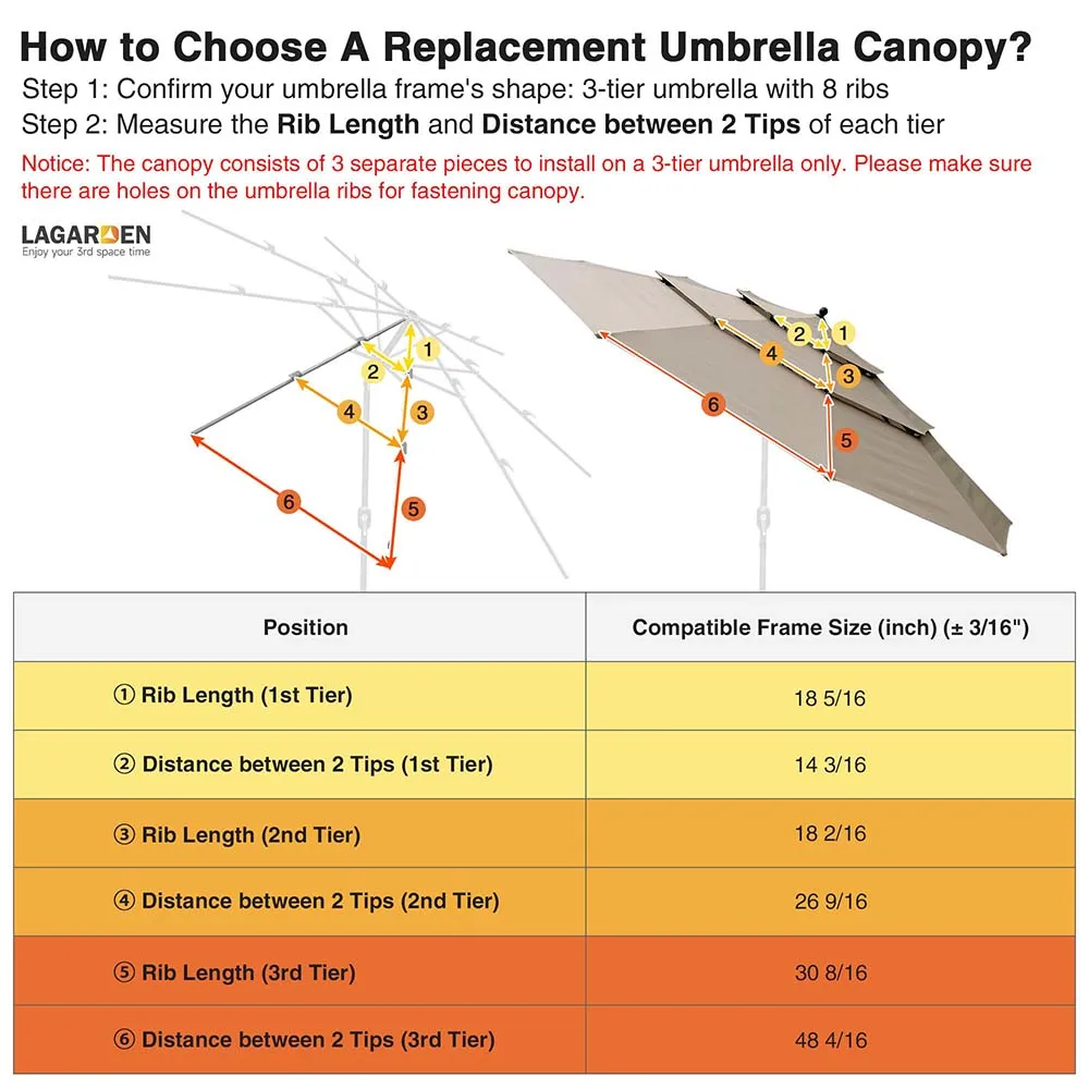 TheLAShop 11ft 3-Tiered 8-Rib Patio Market Umbrella Replacement Canopy